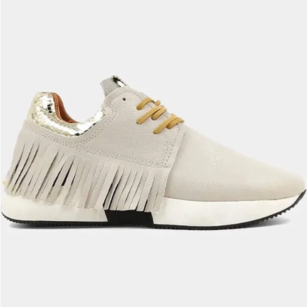 ShuShop Cream and Gold Fringe Sneakers